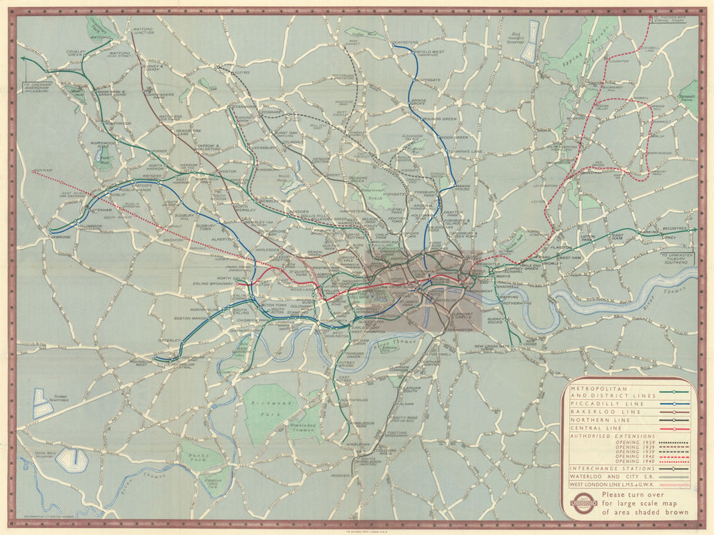 London Transport Underground Railway map #1 1938 old vintage plan chart