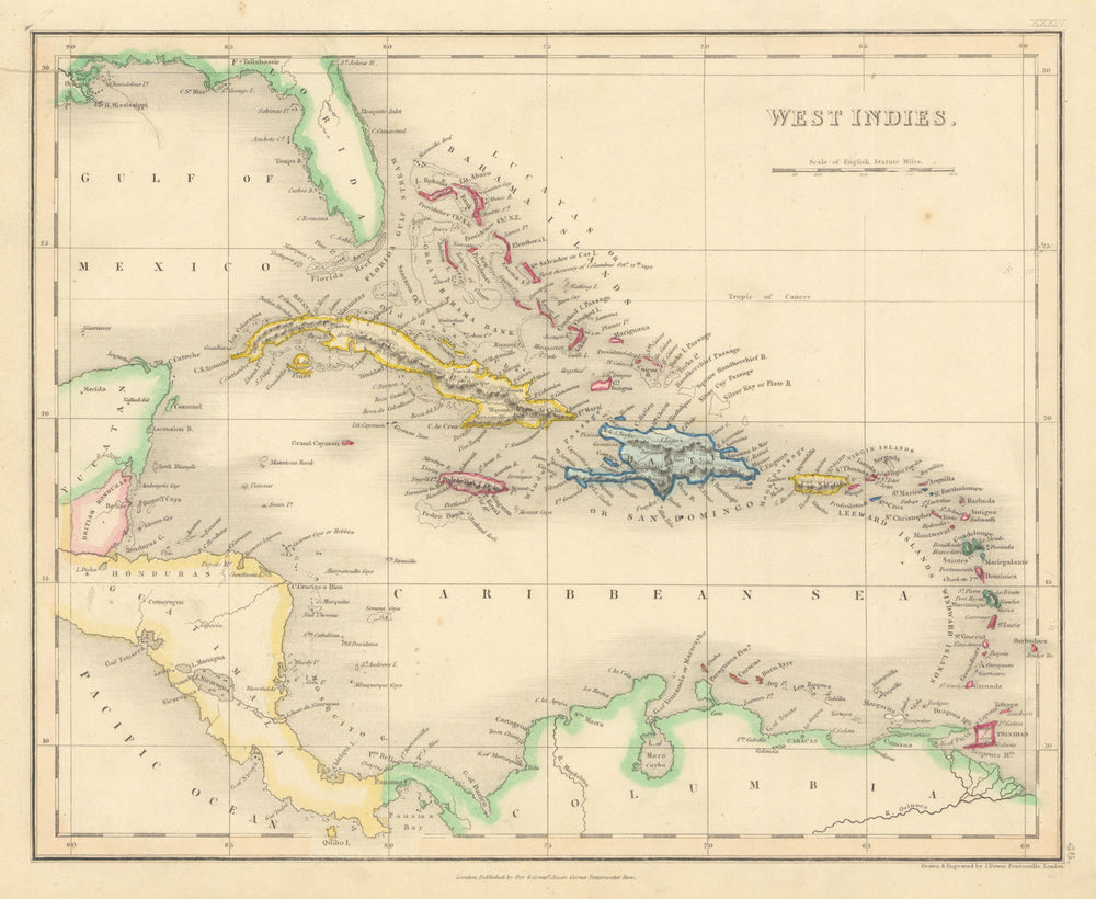 West Indies by John Dower. Caribbean Antilles 1845 old antique map plan chart