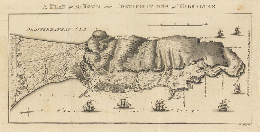 A Plan of the Town and Fortifications of Gibraltar, by John Lodge 1780 old map