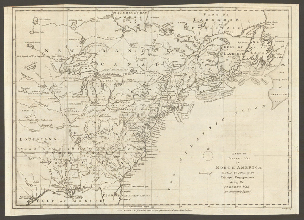 A New & Correct Map of North America in which the places… JOHN LODGE 1780
