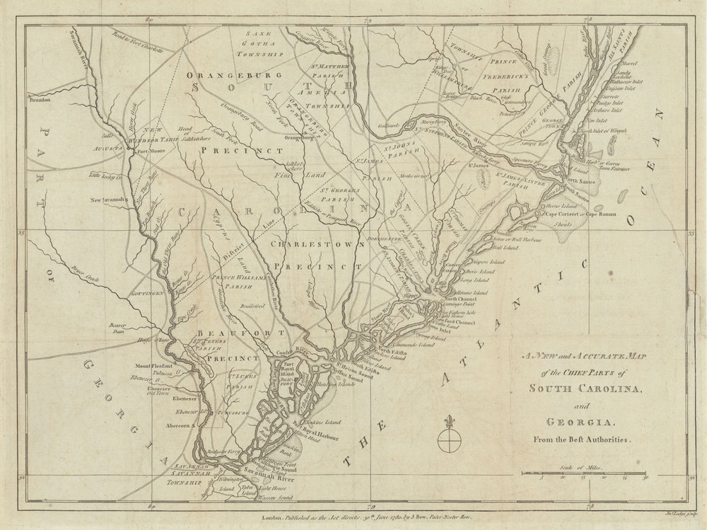 New & Accurate Map of the Chief Parts of South Carolina & Georgia LODGE 1780