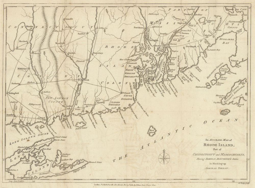 Rhode Island, part of Connecticut & Massachusetts shewing… LODGE 1780 old map
