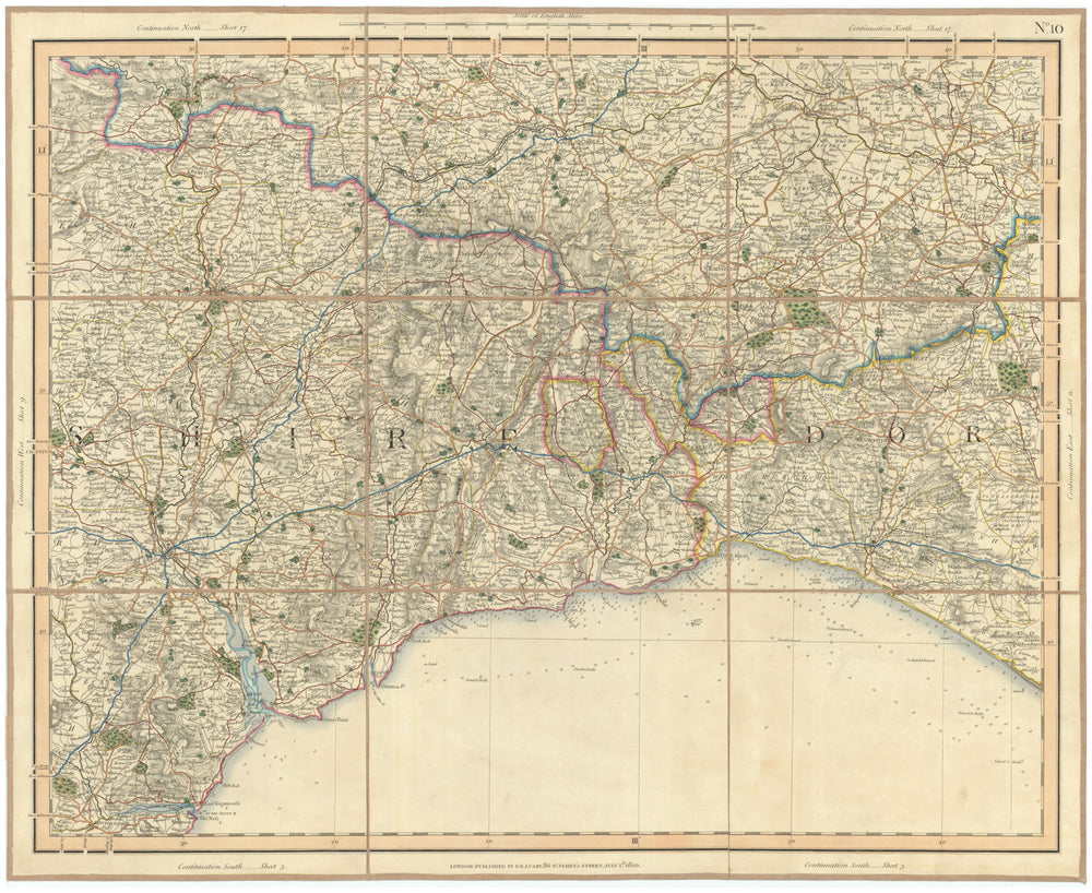 JURASSIC COAST & BLACKDOWN HILLS. Devon Dorset Somerset. CARY 1832 old map