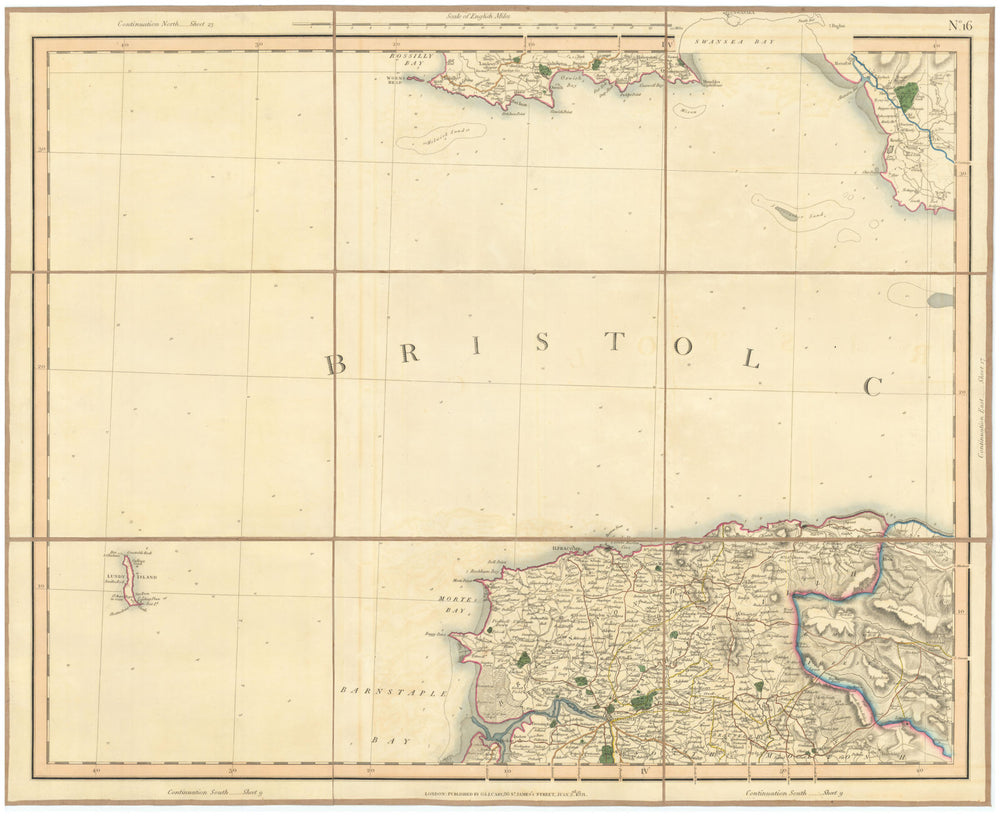 BRISTOL CHANNEL, GOWER & NORTH DEVON COASTS. Exmoor & Lundy Island CARY 1832 map