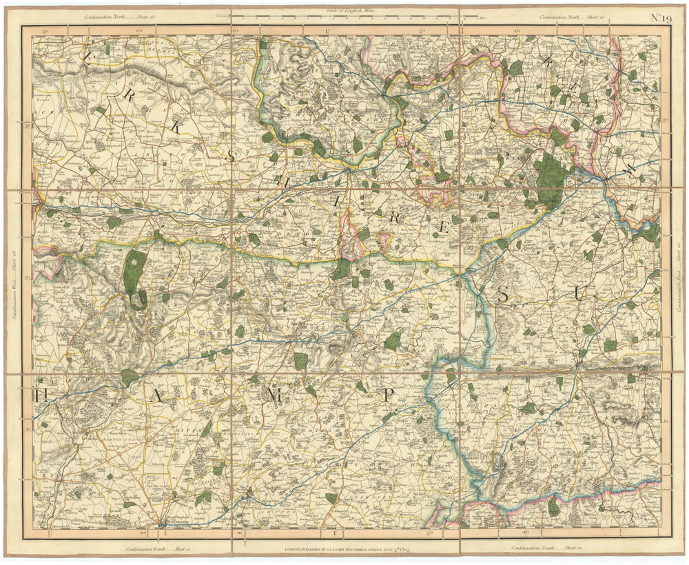 SURREY HILLS, THAMES VALLEY & WESSEX DOWNS. Berkshire, Hampshire. CARY 1832 map