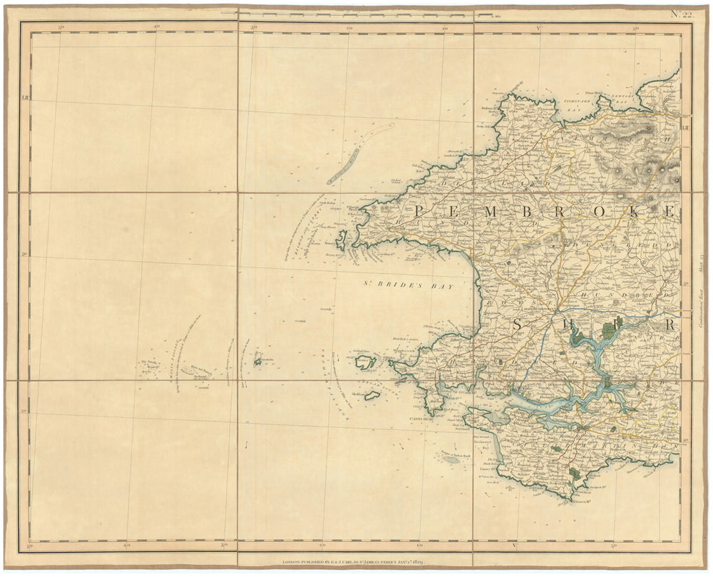 PEMBROKESHIRE COAST. Milford Haven. St Bride's Bay. St David's. CARY 1832 map