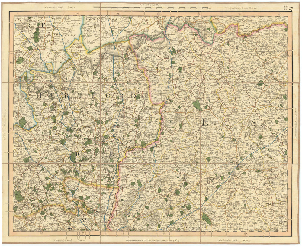 NORTH LONDON, HERTFORDSHIRE & WEST ESSEX. Epping Forest Uttlesford CARY 1832 map