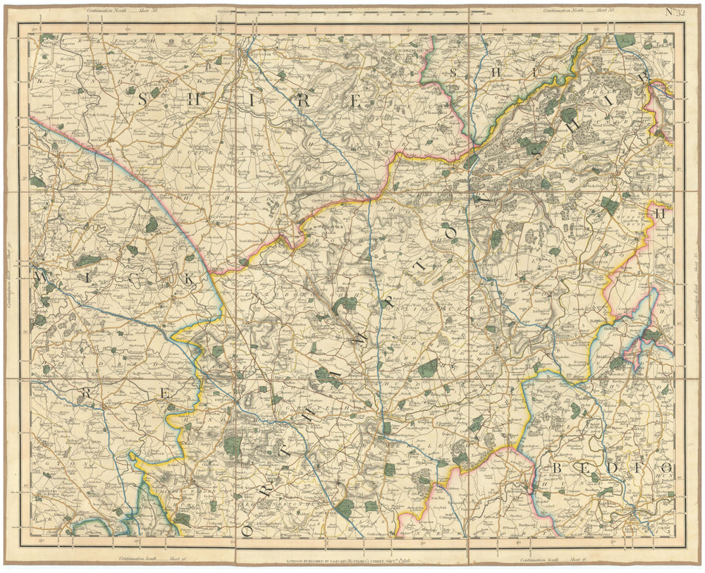 EAST MIDLANDS. Northamptonshire, E Warwickshire, S Leicestershire. CARY 1832 map