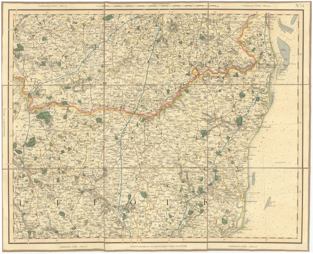 SUFFOLK COAST & HEATHS. Southern Norfolk Broads. Deben Stowmarket. CARY 1832 map
