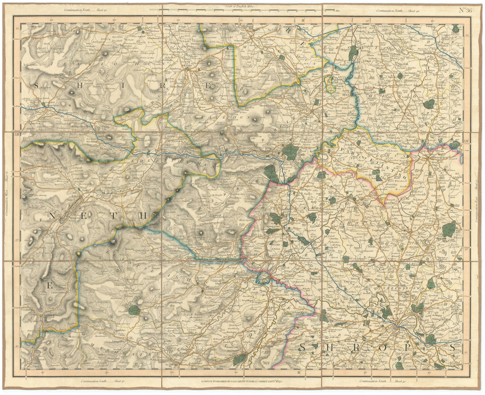 South Denbighshire, N Montgomeryshire, E Merionethshire, NW Shrops CARY 1832 map