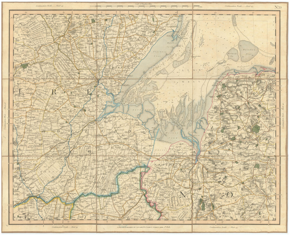 THE WASH & NORTHERN FENS. Lincolnshire Holland King's Lynn Norfolk CARY 1832 map