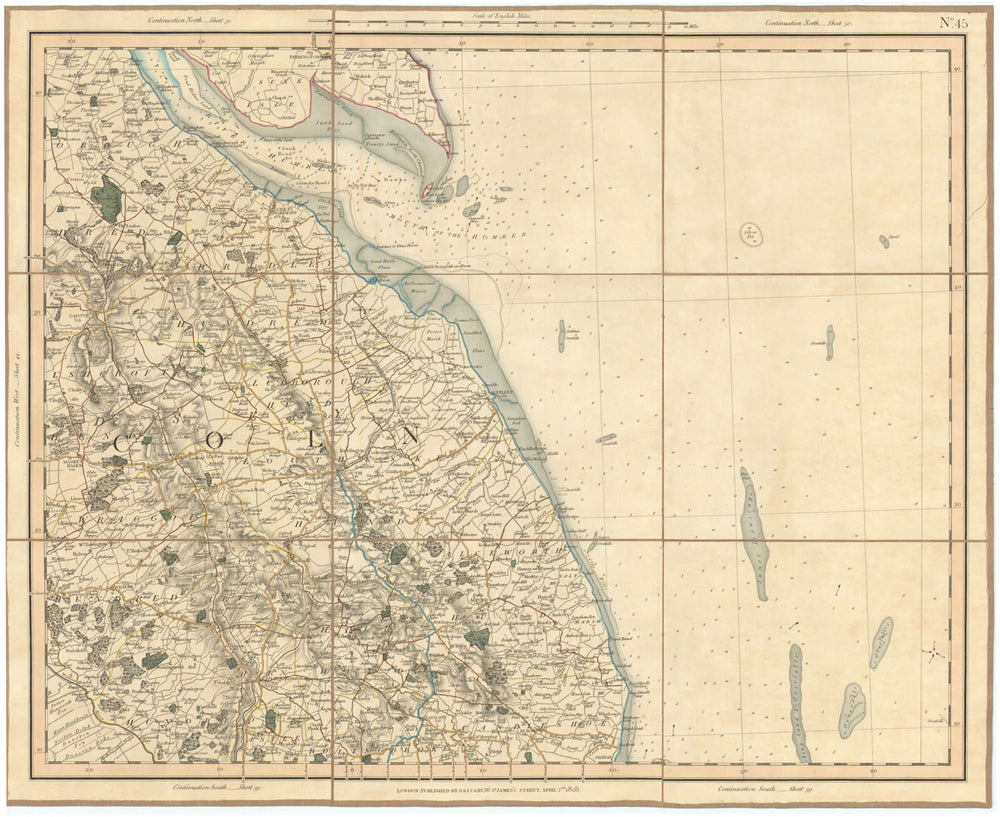 LINCOLNSHIRE WOLDS & COAST. Holderness & the Humber Estuary. CARY 1832 map