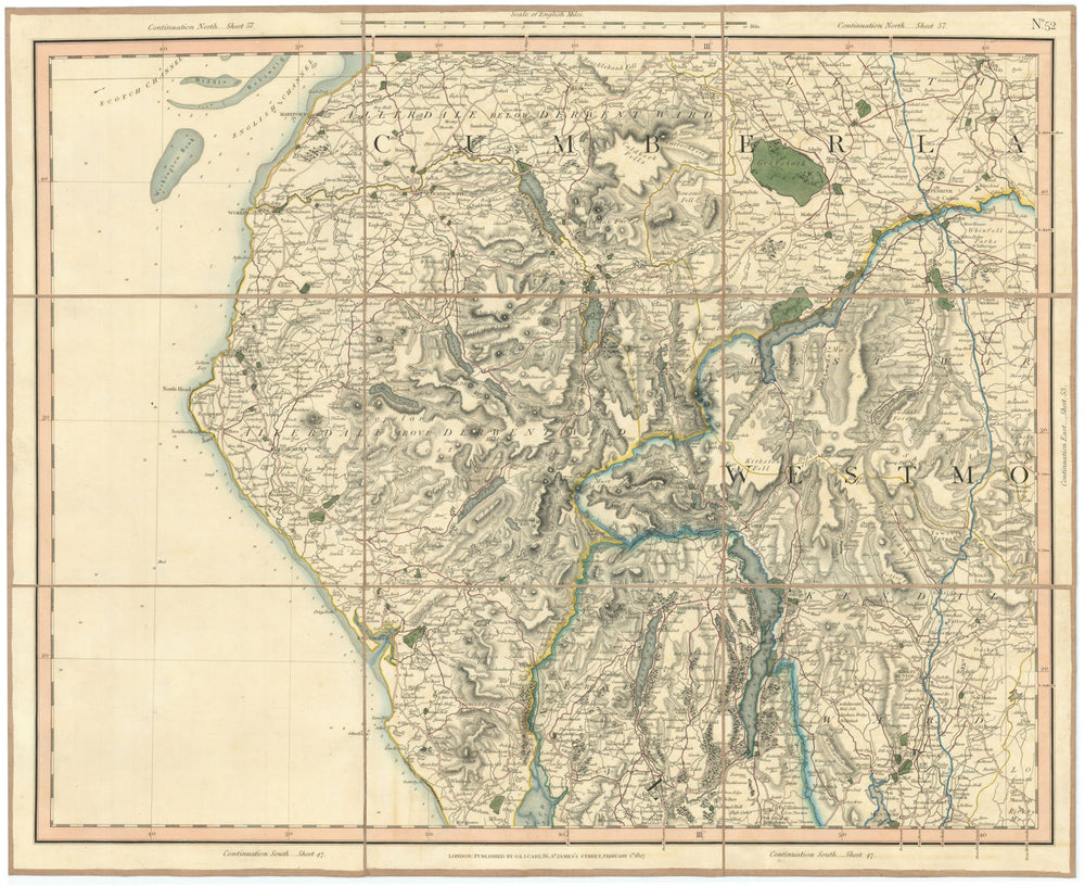 THE ENGLISH LAKE DISTRICT. Cumberland, Westmoreland & Lancashire. CARY 1832 map