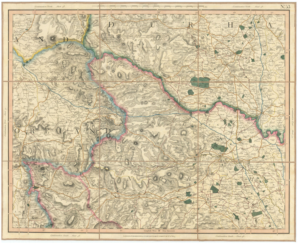 YORKSHIRE DALES, North Riding. Westmoreland, SE Durham. Richmond. CARY 1832 map