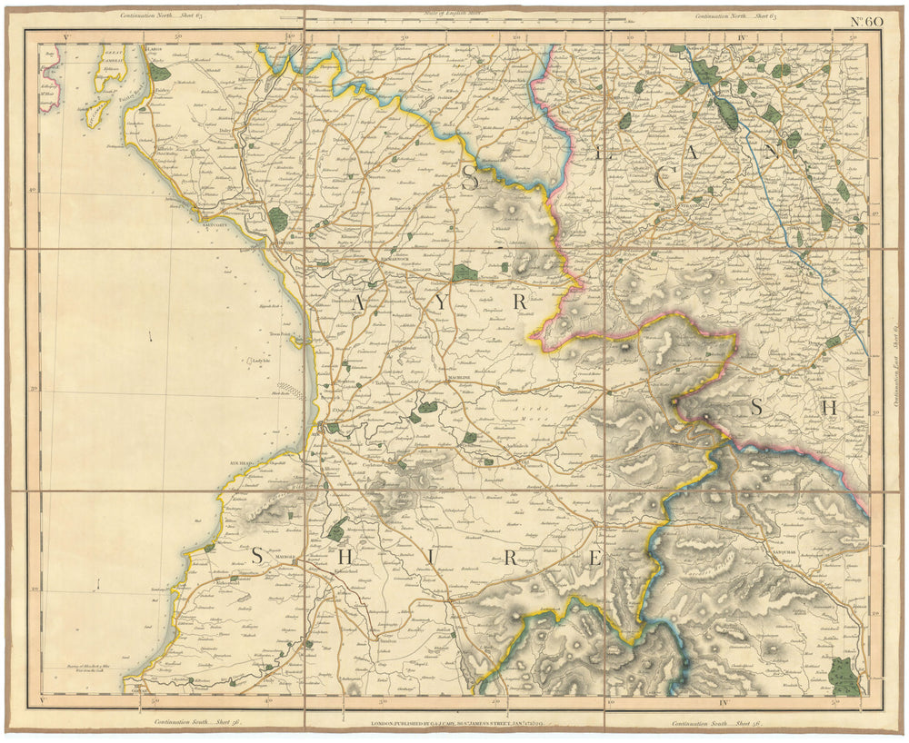 AYRSHIRE & SOUTH WEST LANARKSHIRE. Scotland. CARY 1832 old antique map chart