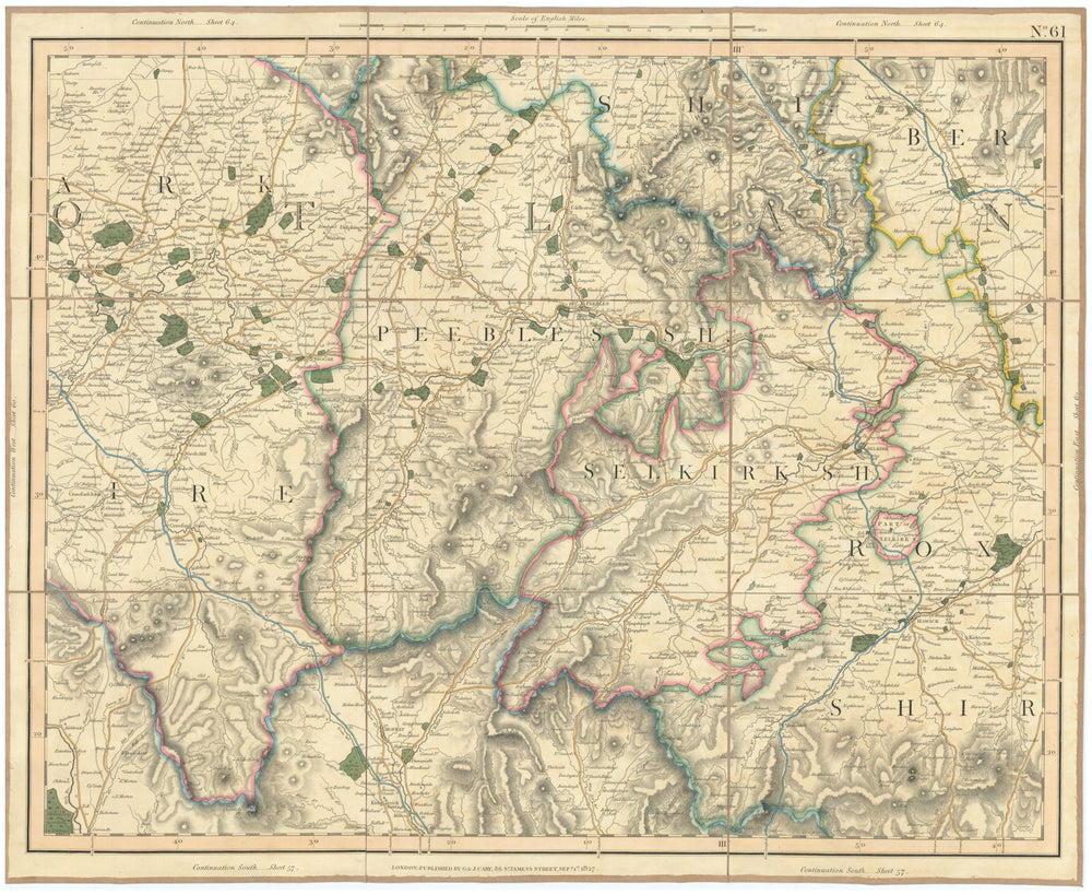 SCOTTISH BORDERS. Peebles-shire & Selkirkshire, East Lanarkshire. CARY 1832 map