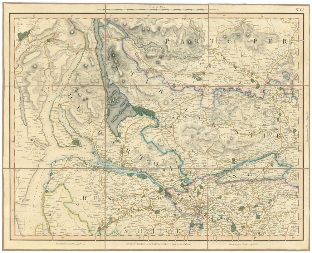 CLYDE ESTUARY & LOCH LOMOND. Glasgow Dunbartonshire Stirlingshire. CARY 1832 map