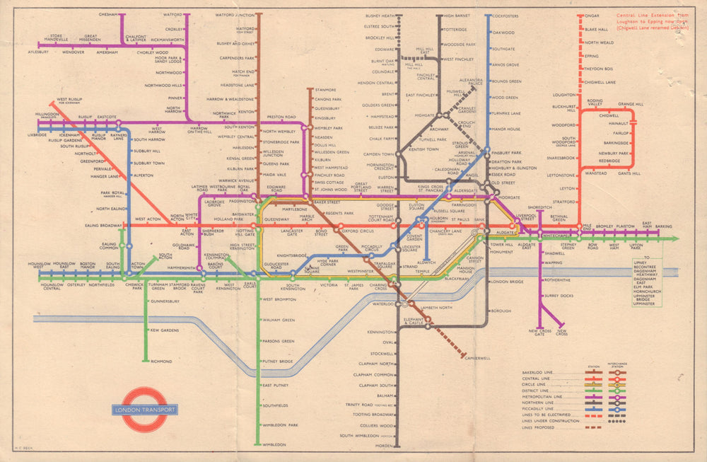 LONDON UNDERGROUND tube map plan. Alexandra Palace. South Acton. HARRY BECK 1949