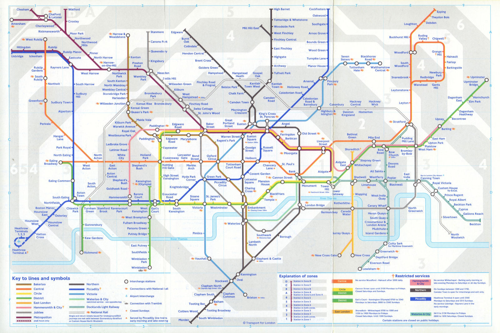 LONDON UNDERGROUND Tube Map First Map Showing Fare Zones May 2001 Old london-underground-tube-map-first-map-showing-fare-zones-may-2001-old