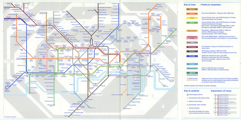 LONDON UNDERGROUND tube map. First four panel map. October 2001 old