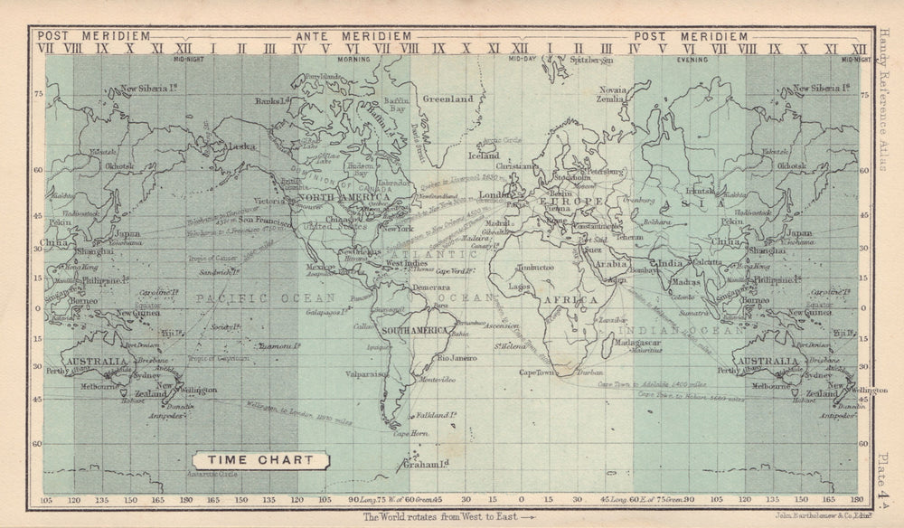 World Time Chart. BARTHOLOMEW 1898 old antique vintage map plan