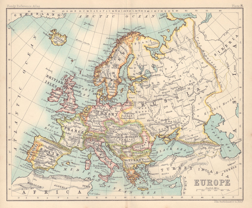 Europe. Austria-Hungary &c. BARTHOLOMEW 1898 old antique map plan chart