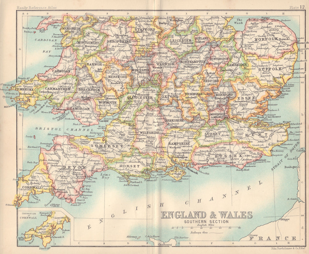 England & Wales Southern Section. Great Britain. BARTHOLOMEW 1898 old map