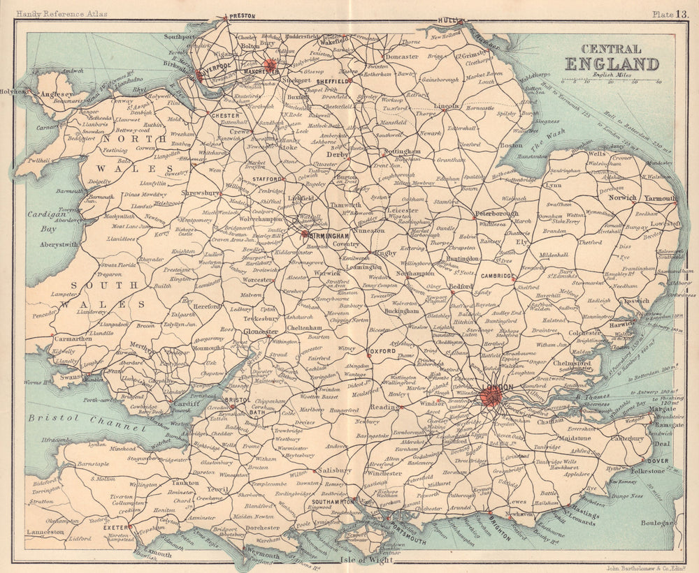Central England railways. BARTHOLOMEW 1898 old antique vintage map plan chart