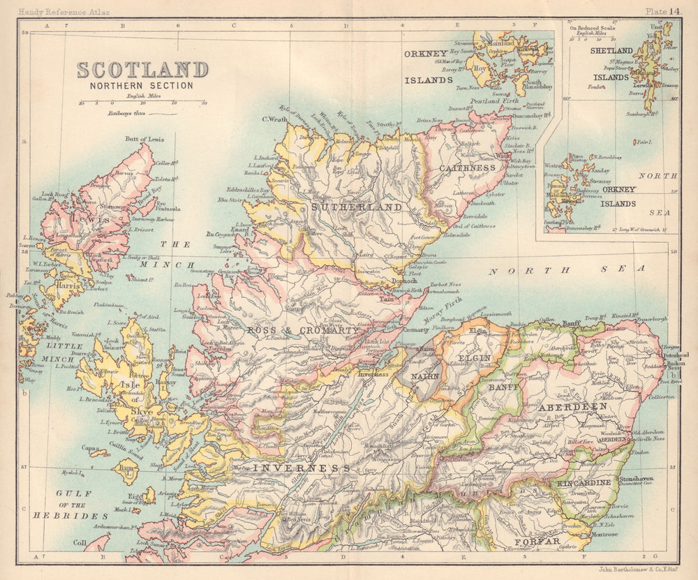 Scotland Northern Section. Highlands. BARTHOLOMEW 1898 old antique map chart