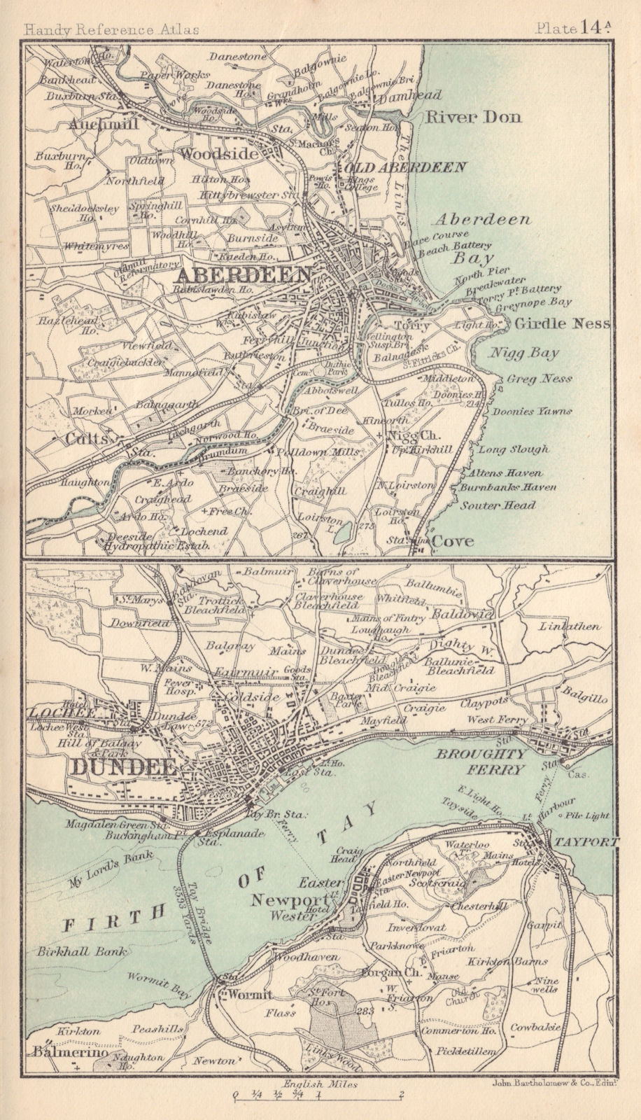 Environs of Aberdeen & Dundee. Scottish Cities. BARTHOLOMEW 1898 old map