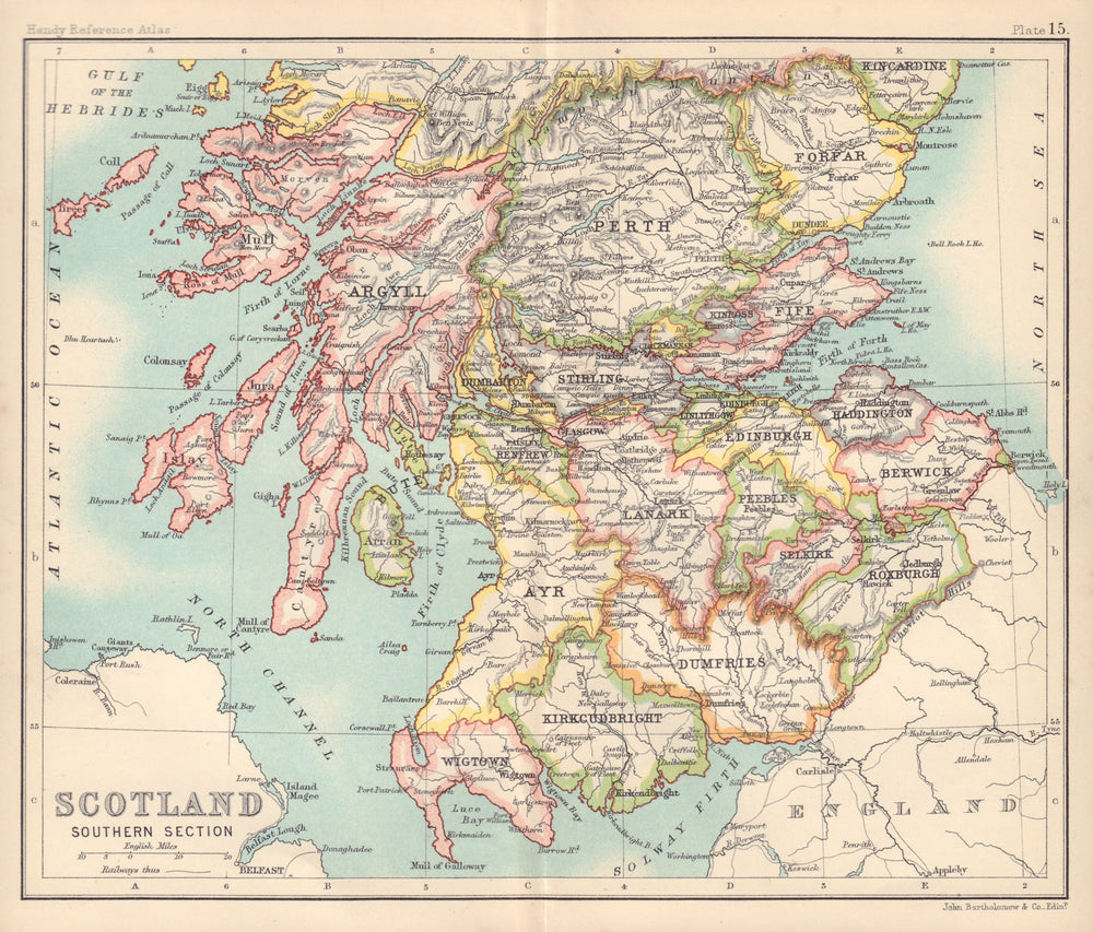 Scotland Southern Section. BARTHOLOMEW 1898 old antique vintage map plan chart