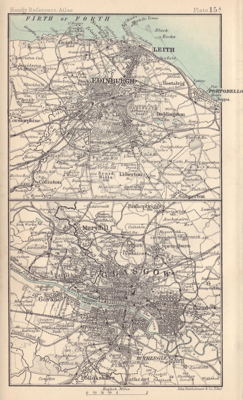 Environs of Edinburgh & Glasgow. Scottish Cities. BARTHOLOMEW 1898 old map