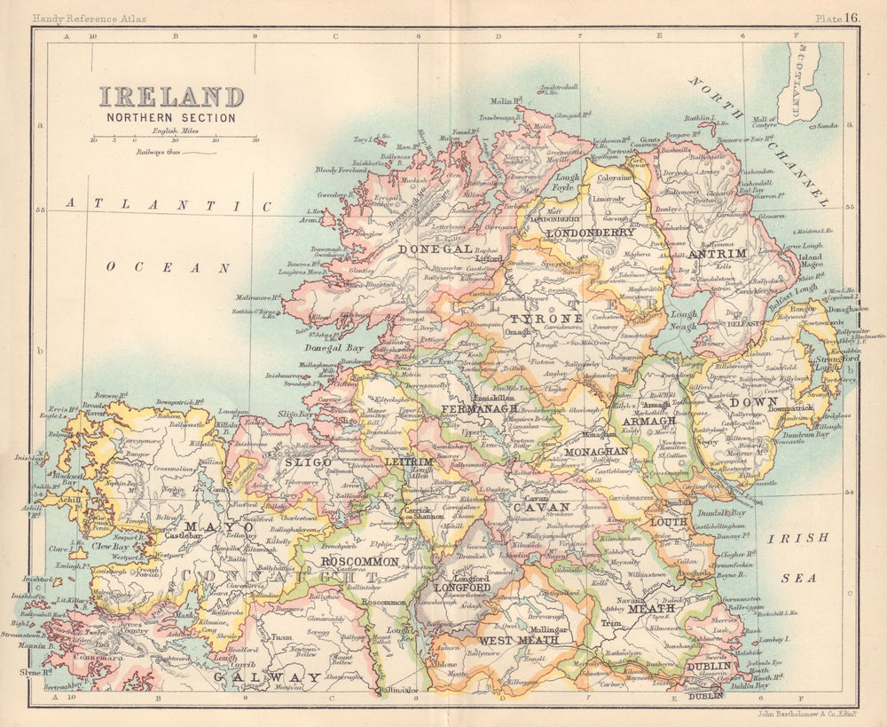 Ireland Northern Section. BARTHOLOMEW 1898 old antique vintage map plan chart