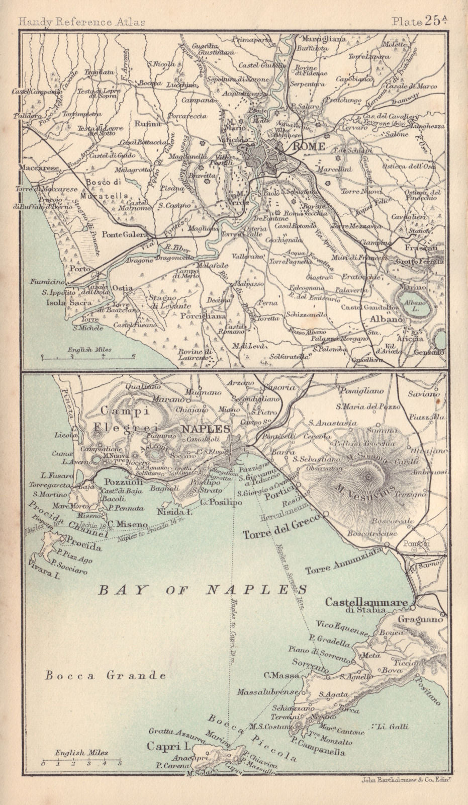 Environs of Rome & Naples. Italy. BARTHOLOMEW 1898 old antique map plan chart
