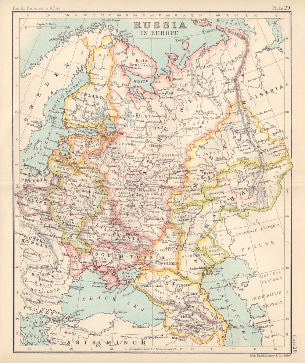 Russia in Europe. Great Russia. Kazan. Caucasia. Finland. BARTHOLOMEW 1898 map