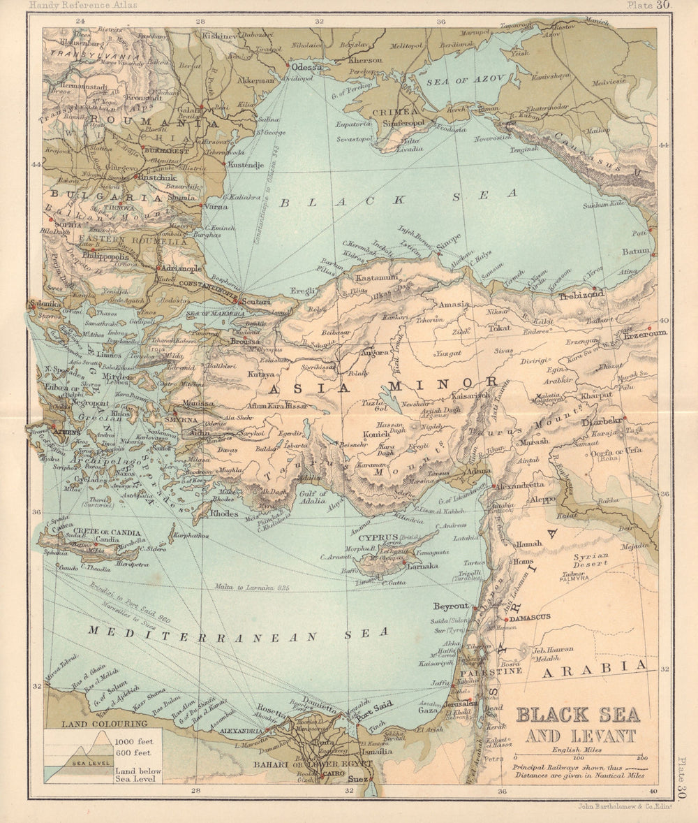 Black Sea and the Levant. Middle East Turkey Asia Minor. BARTHOLOMEW 1898 map
