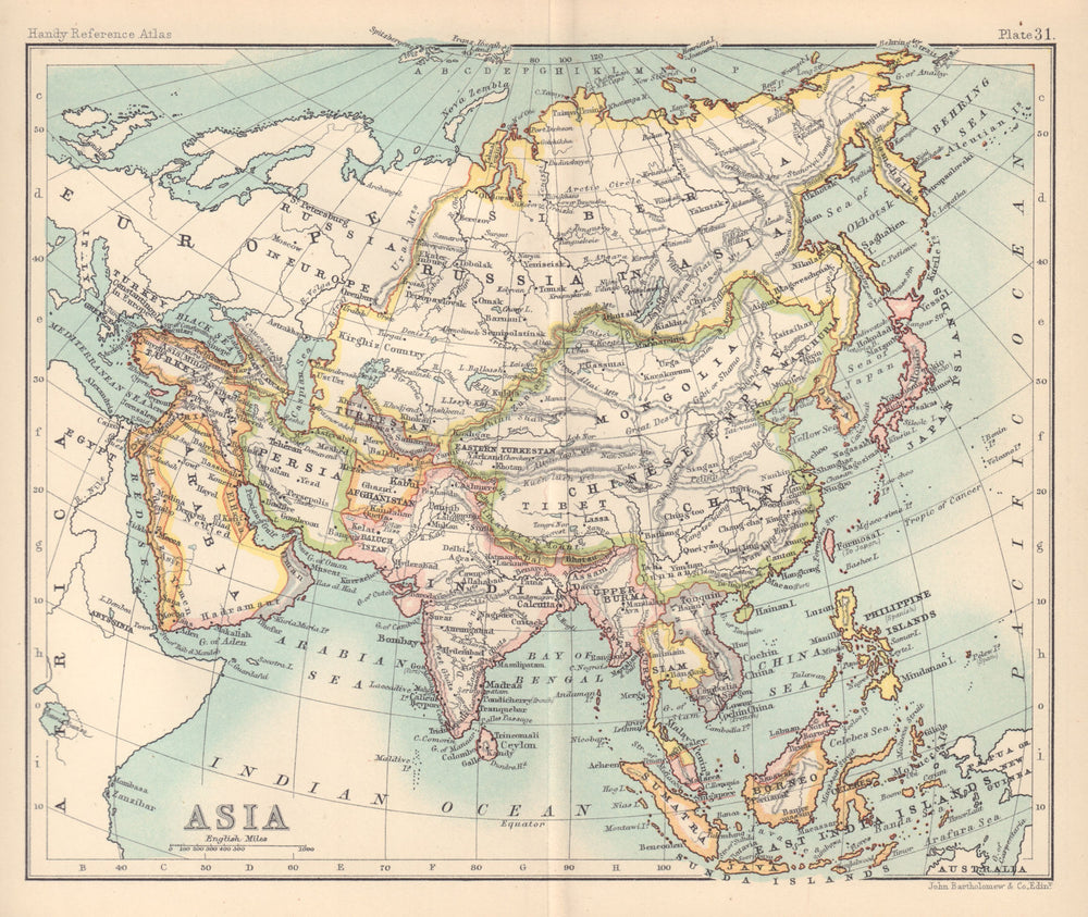 Asia. British India Siam Anam Hejaz. BARTHOLOMEW 1898 old antique map chart