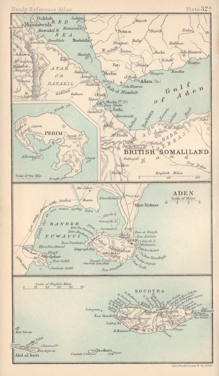 Gulf of Aden & British Somaliland, Perim, Aden & Socotra. Yemen 1898 old map