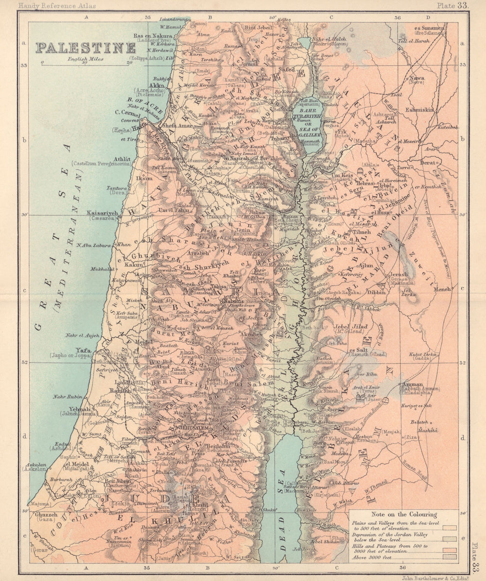 Palestine relief map. Holy Land Israel. BARTHOLOMEW 1898 old antique chart