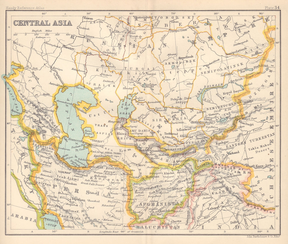 Central Asia. Bokhara Afghanistan Turkestan Caspian Sea. BARTHOLOMEW 1898 map