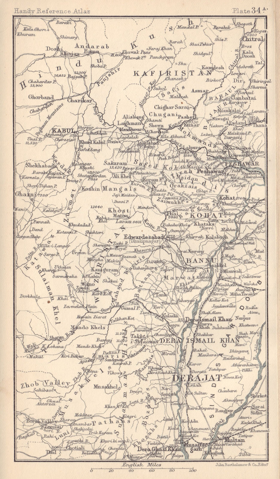 Derajat Kabul Peshawar Multan. Afghanistan Pakistan. BARTHOLOMEW 1898 old map