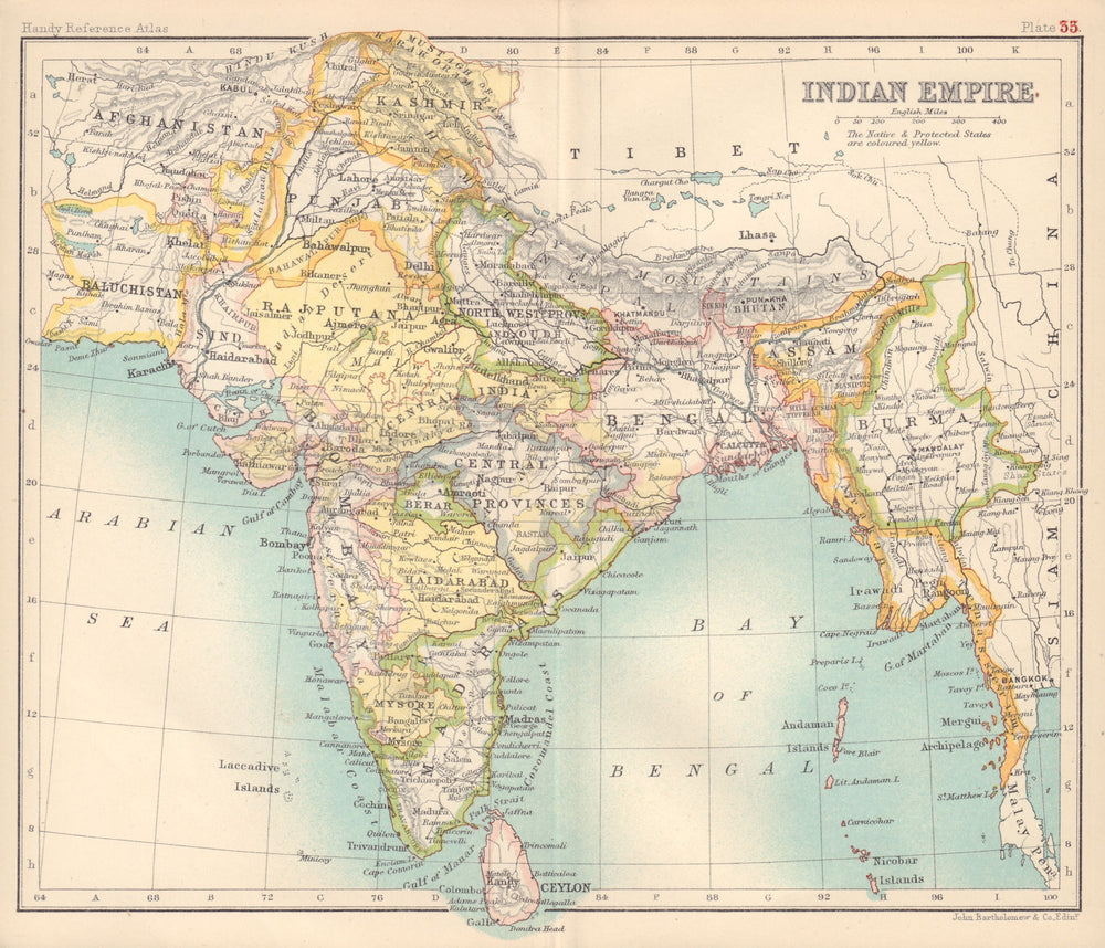Indian Empire. British India. BARTHOLOMEW 1898 old antique map plan chart