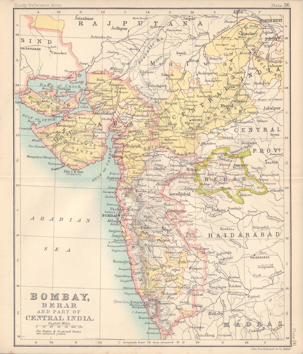 Bombay, Berar, and Part of Central India. NW British India 1898 old map