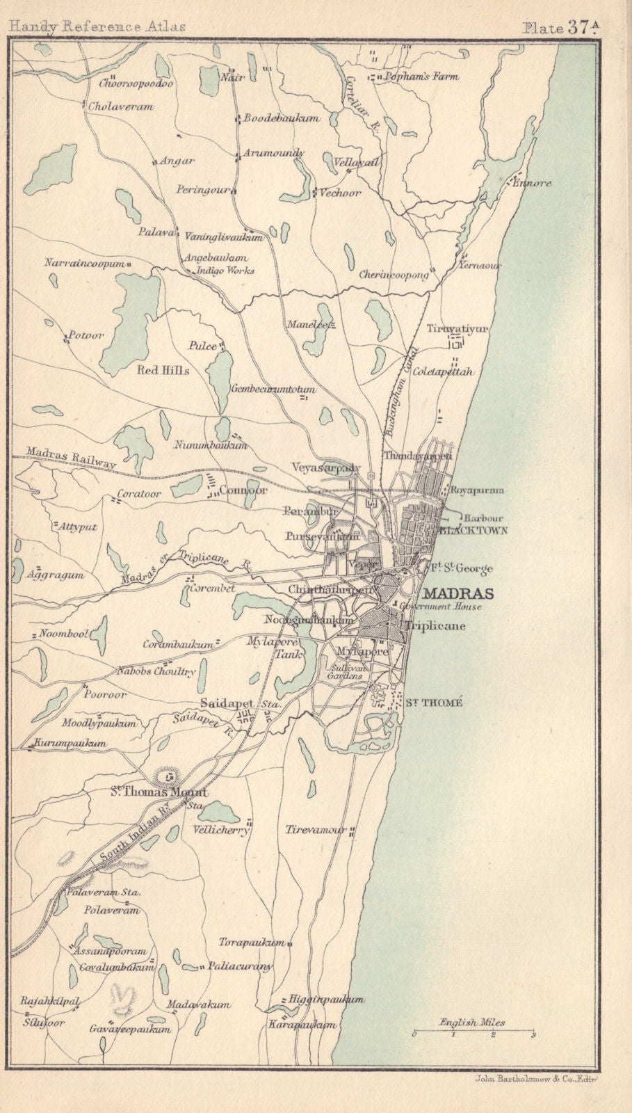 Madras environs. British India. BARTHOLOMEW 1898 old antique map plan chart