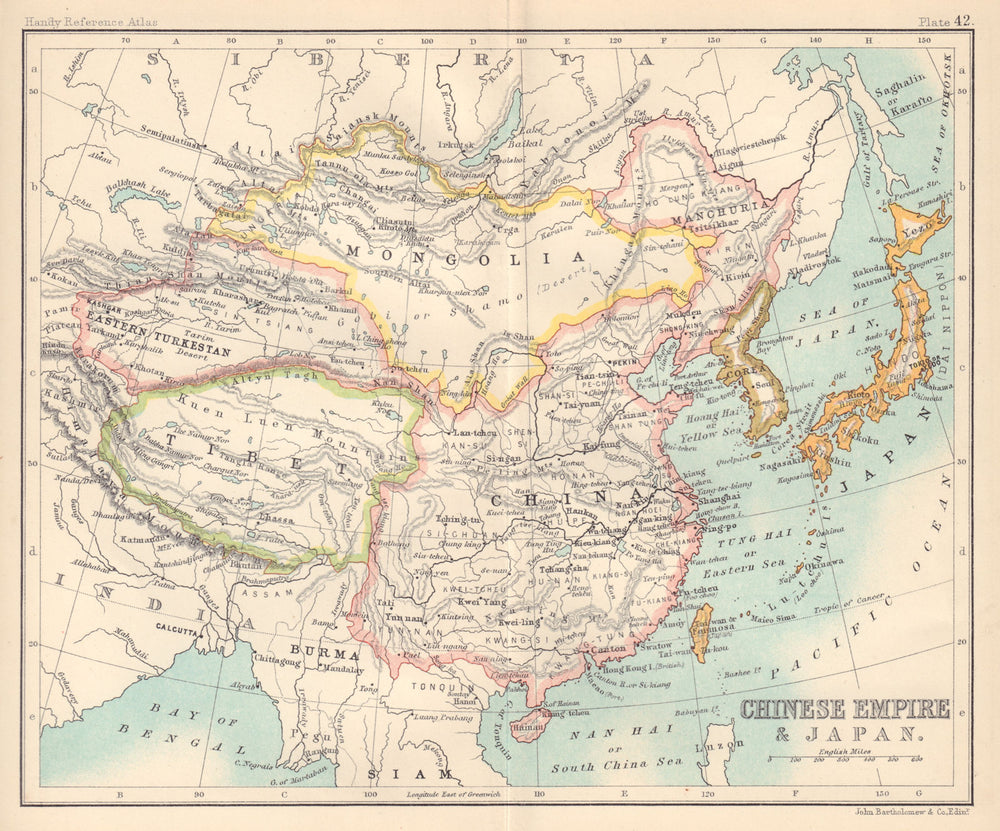 Chinese Empire and Japan. Tibet Chinese Turkistan Mongolia Korea. China 1898 map