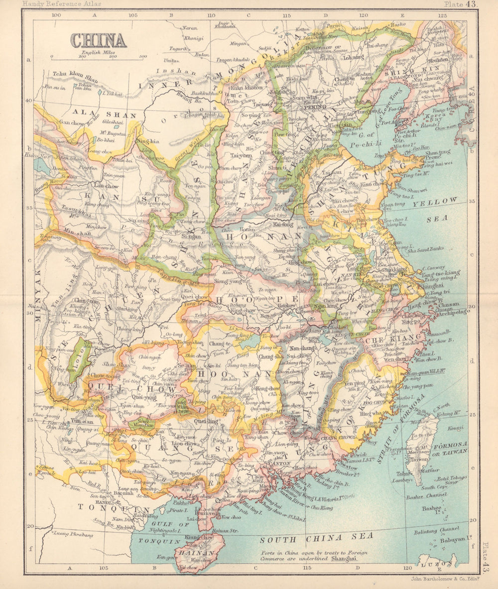 China in provinces. BARTHOLOMEW 1898 old antique vintage map plan chart