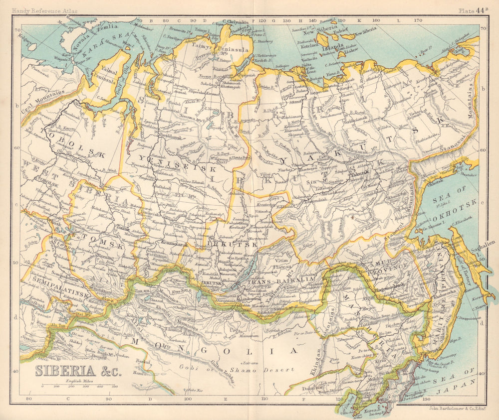 Siberia, &c. Russia. BARTHOLOMEW 1898 old antique vintage map plan chart