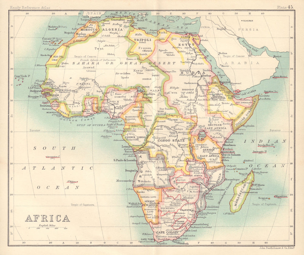Africa. Congo State. British/German East Africa. Cape Colony 1898 old map