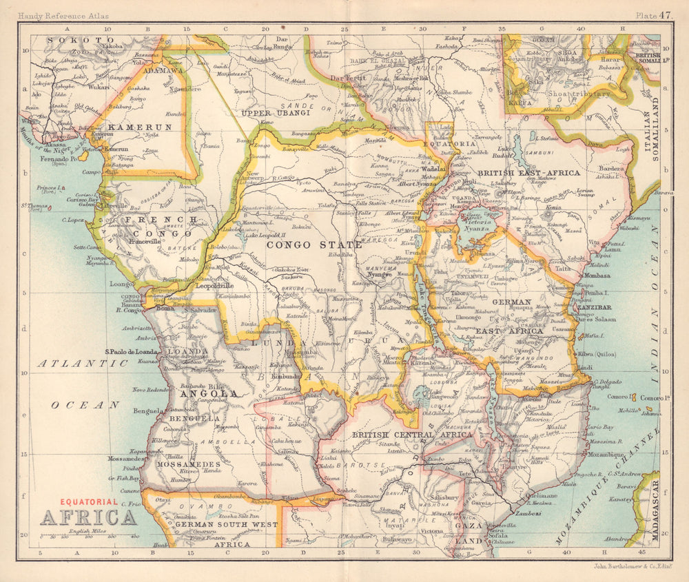 Colonial Equatorial Africa. Congo State. Kenya Tanzania. Central Africa 1898 map