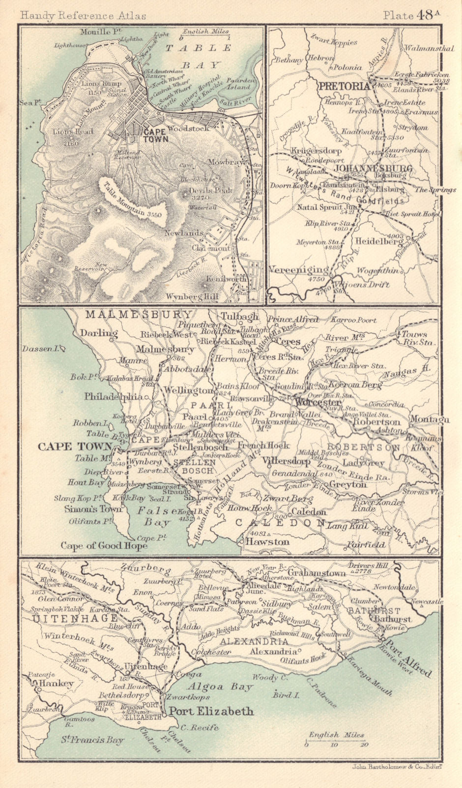 Environs of Port Elizabeth, Cape Town & Pretoria. South Africa 1898 old map